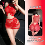 Red Fishnet Two-Piece Mini Dress Set