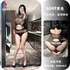 Black Fishnet Long-Sleeve Two-Piece Set