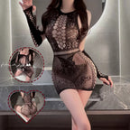 Black Fishnet Cutout Mini Dress