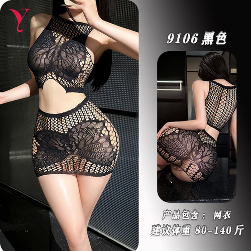Black Fishnet Two-Piece Mini Dress Set