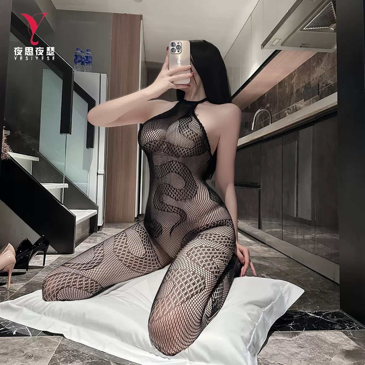 Black Fishnet Pattern Jumpsuit