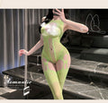 Neon Green Lace Cutout Garter Bodystocking