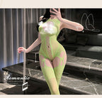 Neon Green Lace Cutout Garter Bodystocking