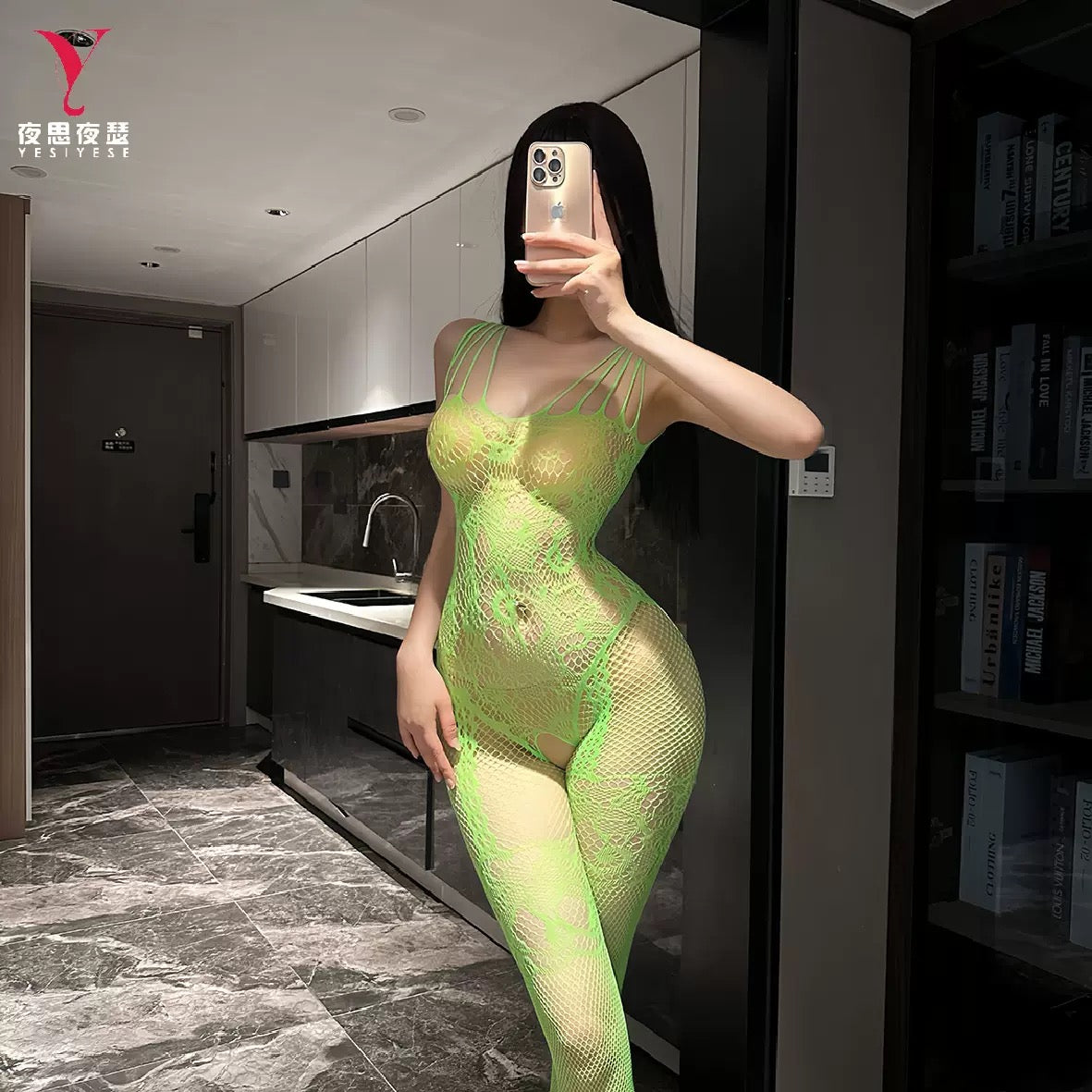 Neon Green Lace Cutout Garter Bodystocking
