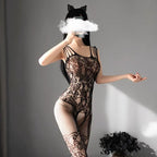 Black Floral Lace Fishnet Bodystocking
