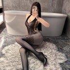 Black Floral Lace Halter Bodystocking