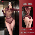 Burgundy Fishnet Long-Sleeve Bodysuit
