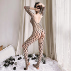 Black Oversized Fishnet Long-Sleeve Bodystocking