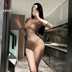 Black Oversized Fishnet Long-Sleeve Bodystocking