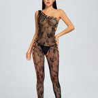 Black Floral Lace Halter Bodystocking